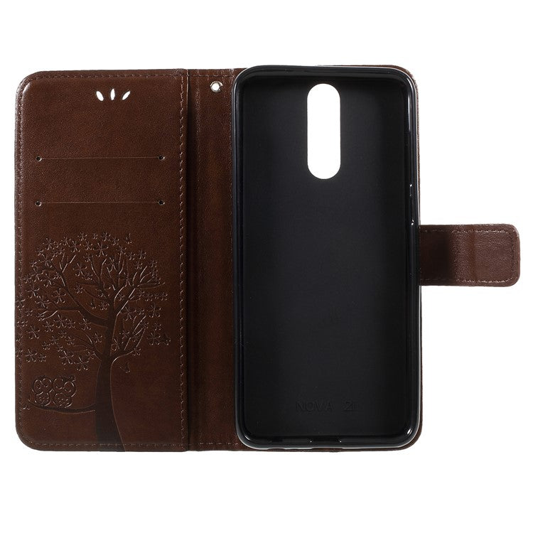 Imprint Tree Owls PU Leather Wallet Case for Huawei Mate 10 Lite / nova 2i / Maimang 6 / Honor 9i (India) - Brown