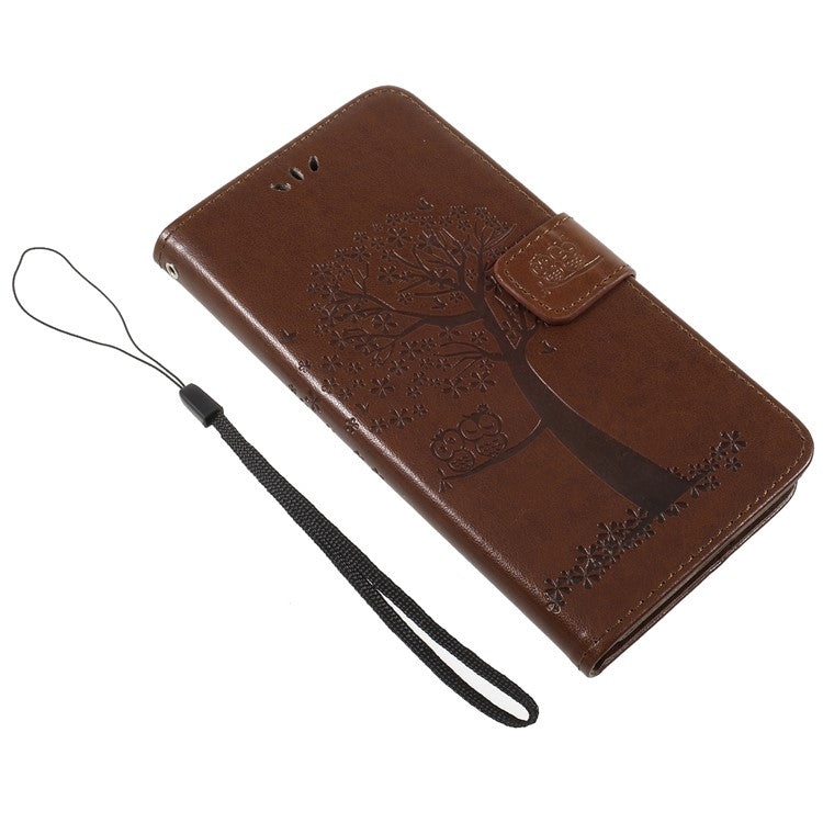 Imprint Tree Owls PU Leather Wallet Case for Huawei Mate 10 Lite / nova 2i / Maimang 6 / Honor 9i (India) - Brown
