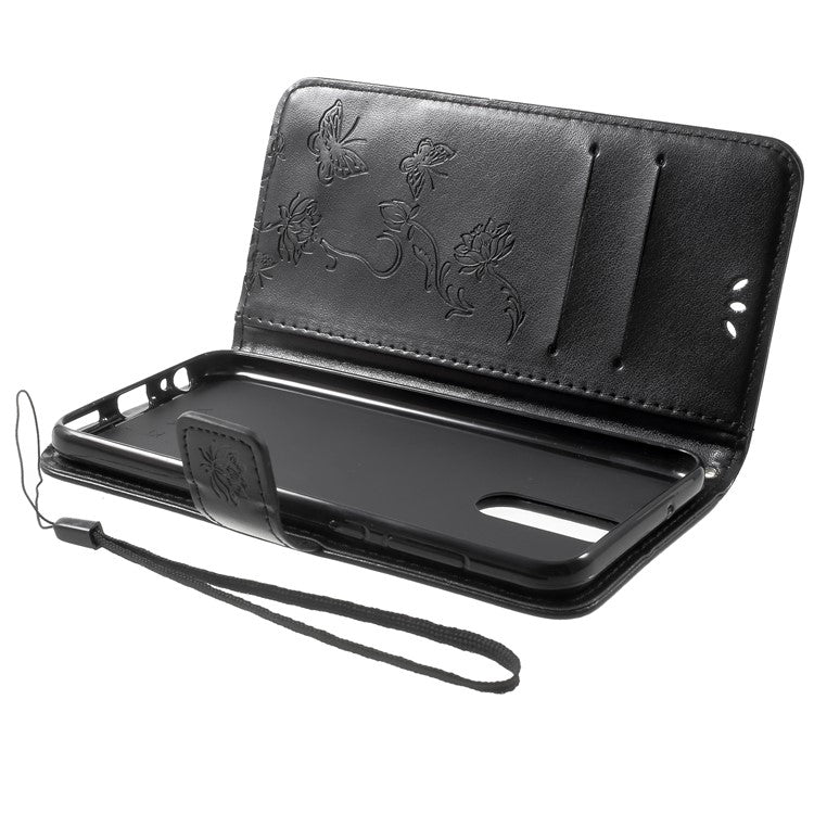 Imprint Butterfly Flowers Leather Wallet Case for Huawei Mate 10 Lite / nova 2i / Maimang 6 / Honor 9i (India) - Black