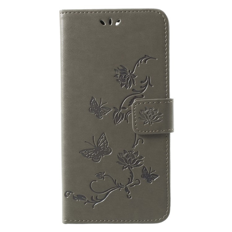 Imprint Butterfly Flowers Leather Wallet Cover for Huawei Mate 10 Lite / nova 2i / Maimang 6 / Honor 9i (India) - Grey