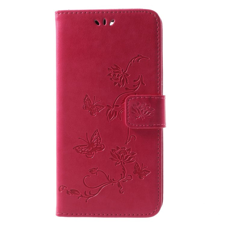 Imprint Butterfly Flowers Leather Wallet Shell Case for Huawei Mate 10 Lite / nova 2i / Maimang 6 / Honor 9i (India) - Rose