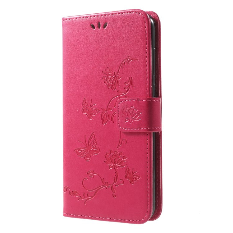 Imprint Butterfly Flowers Leather Wallet Shell Case for Huawei Mate 10 Lite / nova 2i / Maimang 6 / Honor 9i (India) - Rose