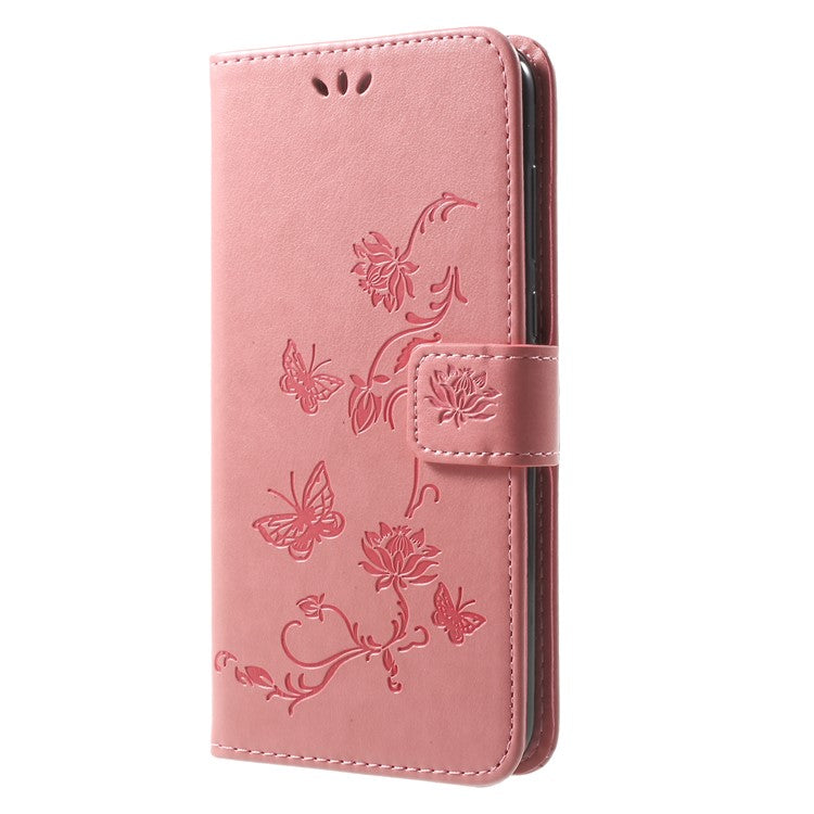 Imprint Butterfly Flowers PU Leather Wallet Case for Huawei Mate 10 Lite / nova 2i / Maimang 6 / Honor 9i (India) - Pink