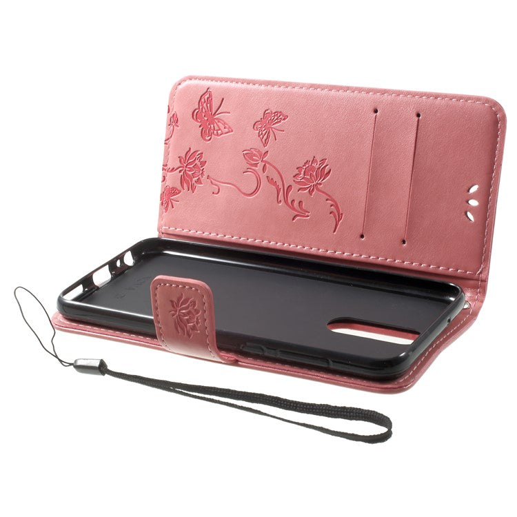 Imprint Butterfly Flowers PU Leather Wallet Case for Huawei Mate 10 Lite / nova 2i / Maimang 6 / Honor 9i (India) - Pink