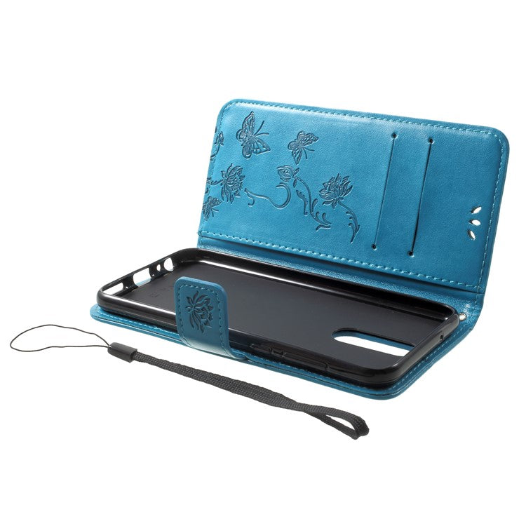 Imprint Butterfly Flowers Phone Leather Wallet Case for Huawei Mate 10 Lite / nova 2i / Maimang 6 / Honor 9i (India) - Blue