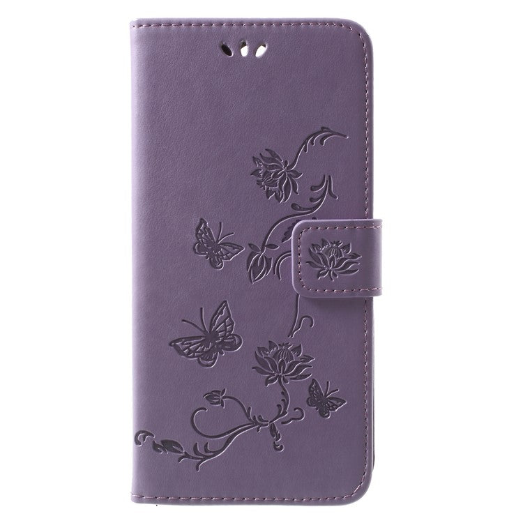 Imprint Butterfly Flowers Leather Wallet Case Shell for Huawei Mate 10 Lite / nova 2i / Maimang 6 / Honor 9i (India) - Purple