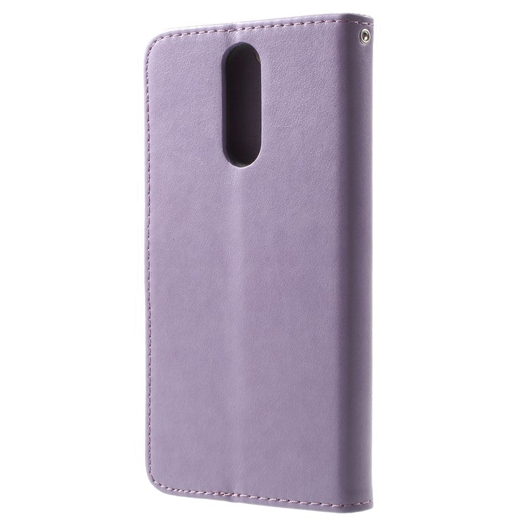 Imprint Butterfly Flowers Leather Wallet Case Shell for Huawei Mate 10 Lite / nova 2i / Maimang 6 / Honor 9i (India) - Purple