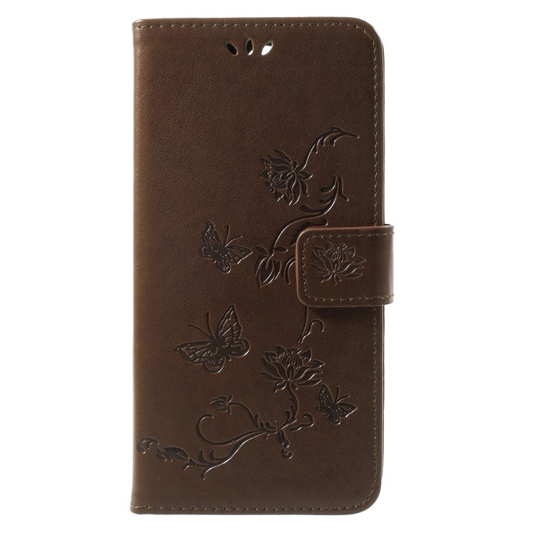 Imprint Butterfly Flowers Magnetic Leather Stand Case for Huawei Mate 10 Lite / nova 2i / Maimang 6 / Honor 9i (India) - Brown