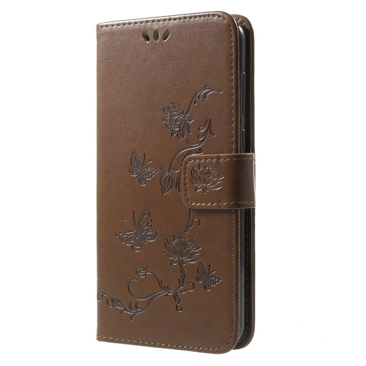 Imprint Butterfly Flowers Magnetic Leather Stand Case for Huawei Mate 10 Lite / nova 2i / Maimang 6 / Honor 9i (India) - Brown