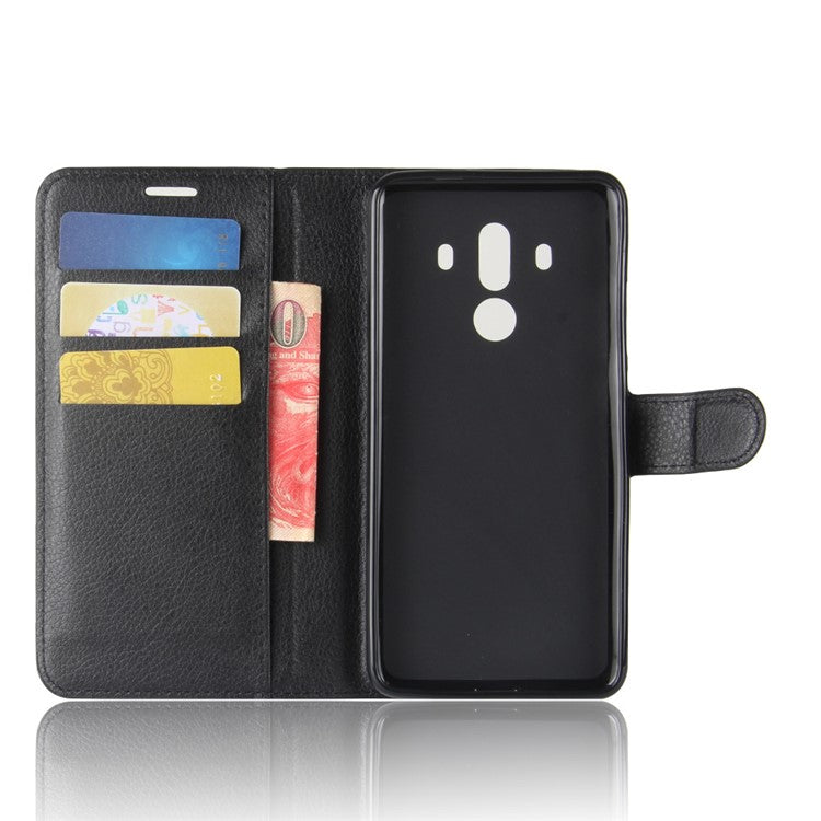 Litchi Skin PU Leather Wallet Stand Cell Phone Cover for Huawei Mate 10 Pro / Mate 10 Pro Porsche Design - Black