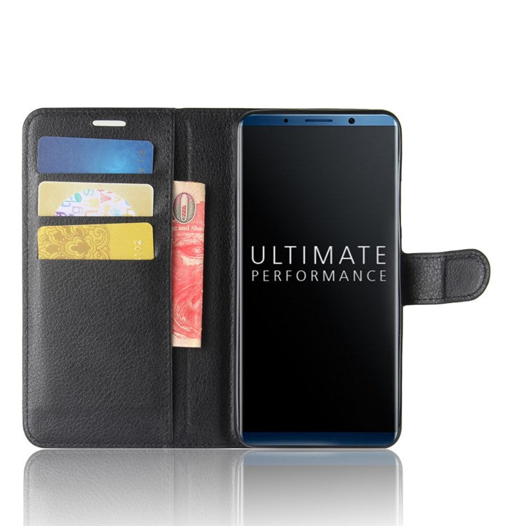 Litchi Skin PU Leather Wallet Stand Cell Phone Cover for Huawei Mate 10 Pro / Mate 10 Pro Porsche Design - Black