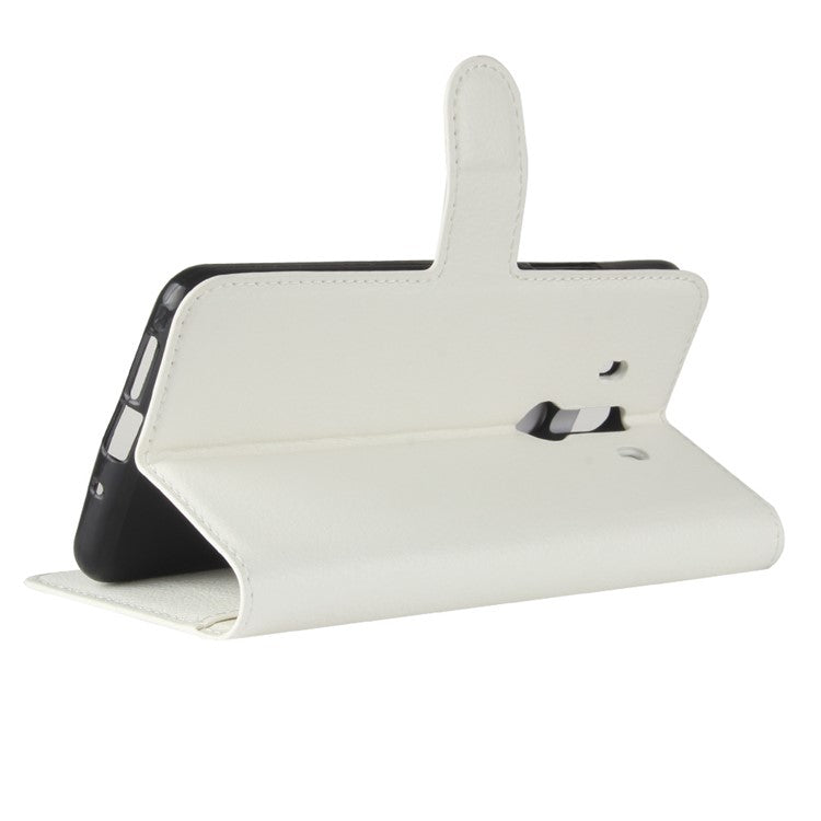 Litchi Skin PU Leather Wallet Stand Cell Phone Cover for Huawei Mate 10 Pro / Mate 10 Pro Porsche Design - White