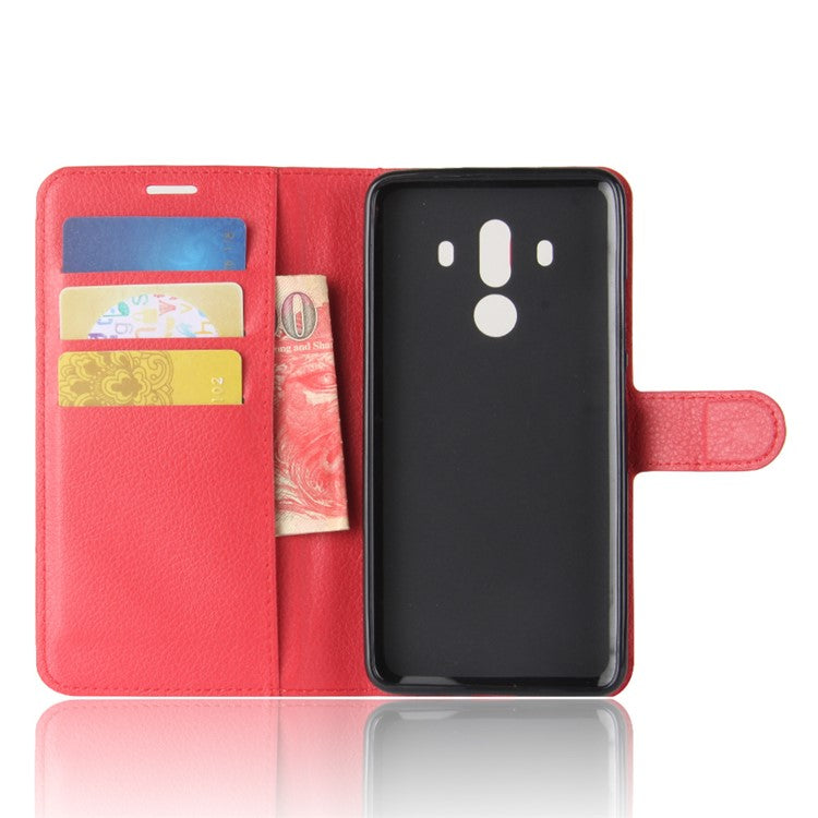 Litchi Skin PU Leather Wallet Stand Cell Phone Cover for Huawei Mate 10 Pro / Mate 10 Pro Porsche Design - Red