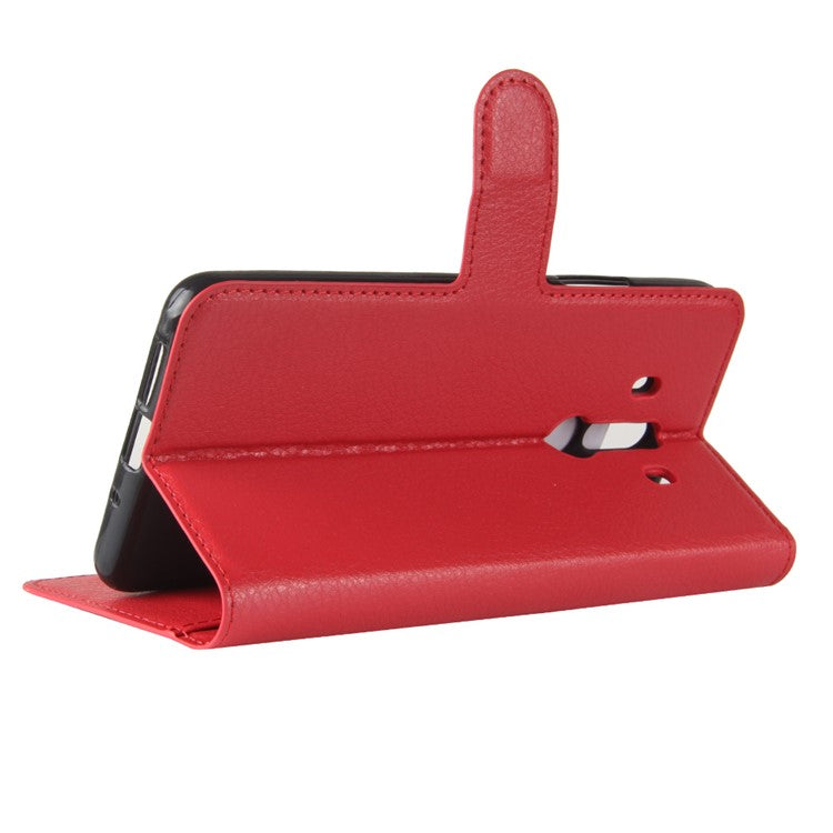 Litchi Skin PU Leather Wallet Stand Cell Phone Cover for Huawei Mate 10 Pro / Mate 10 Pro Porsche Design - Red