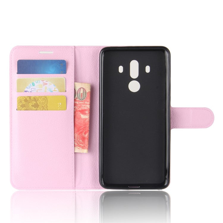 Litchi Skin PU Leather Wallet Stand Cell Phone Cover for Huawei Mate 10 Pro / Mate 10 Pro Porsche Design - Pink