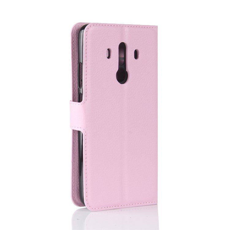 Litchi Skin PU Leather Wallet Stand Cell Phone Cover for Huawei Mate 10 Pro / Mate 10 Pro Porsche Design - Pink