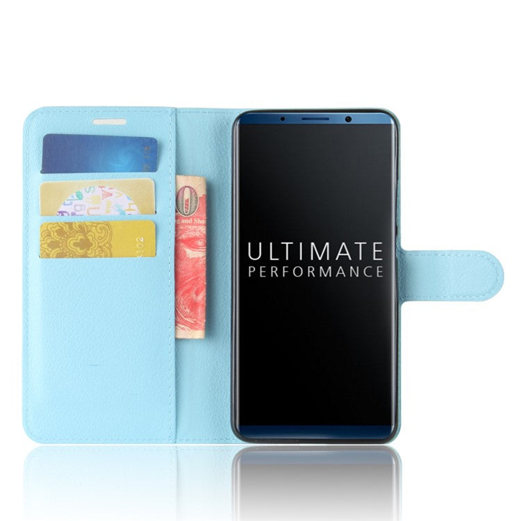 Litchi Skin PU Leather Wallet Stand Cell Phone Cover for Huawei Mate 10 Pro / Mate 10 Pro Porsche Design - Blue