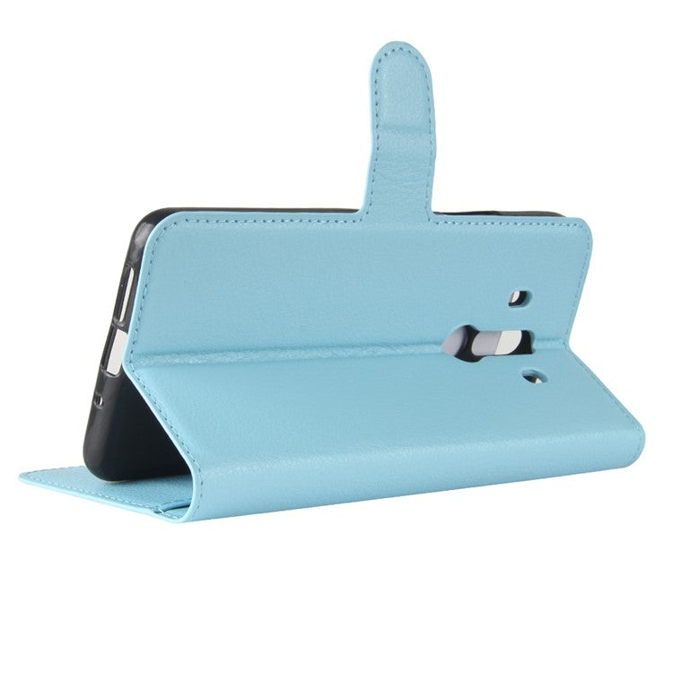 Litchi Skin PU Leather Wallet Stand Cell Phone Cover for Huawei Mate 10 Pro / Mate 10 Pro Porsche Design - Blue