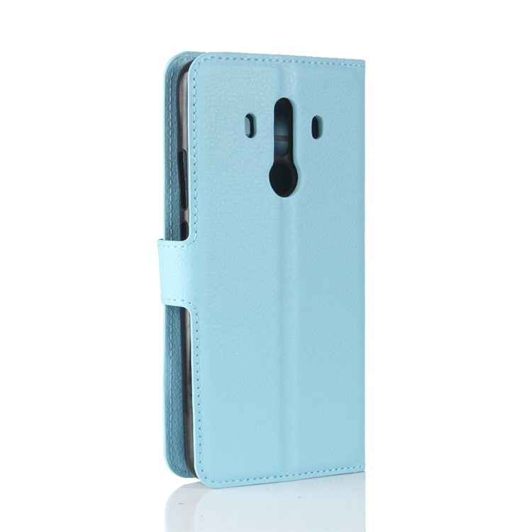Litchi Skin PU Leather Wallet Stand Cell Phone Cover for Huawei Mate 10 Pro / Mate 10 Pro Porsche Design - Blue
