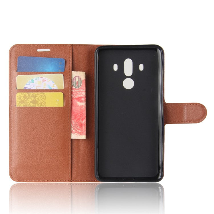 Litchi Skin PU Leather Wallet Stand Cell Phone Cover for Huawei Mate 10 Pro / Mate 10 Pro Porsche Design - Brown