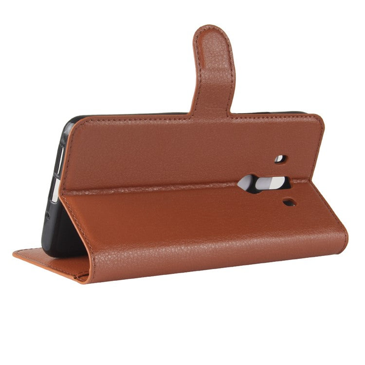 Litchi Skin PU Leather Wallet Stand Cell Phone Cover for Huawei Mate 10 Pro / Mate 10 Pro Porsche Design - Brown