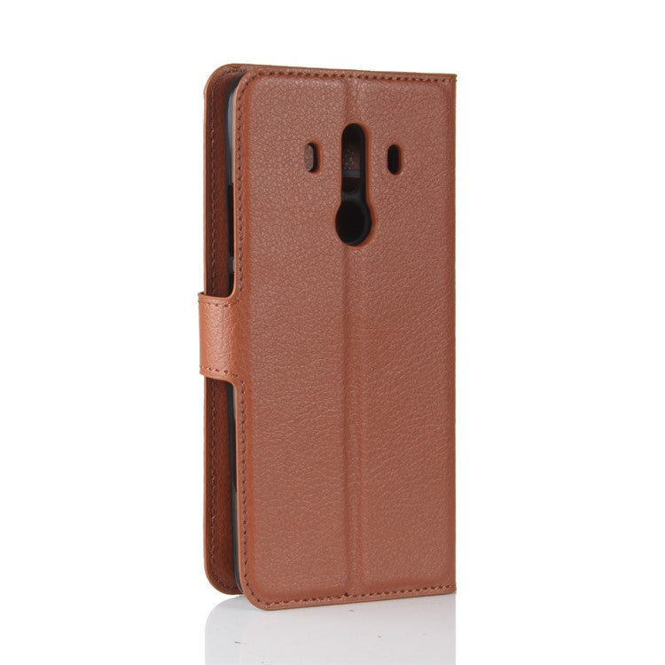 Litchi Skin PU Leather Wallet Stand Cell Phone Cover for Huawei Mate 10 Pro / Mate 10 Pro Porsche Design - Brown