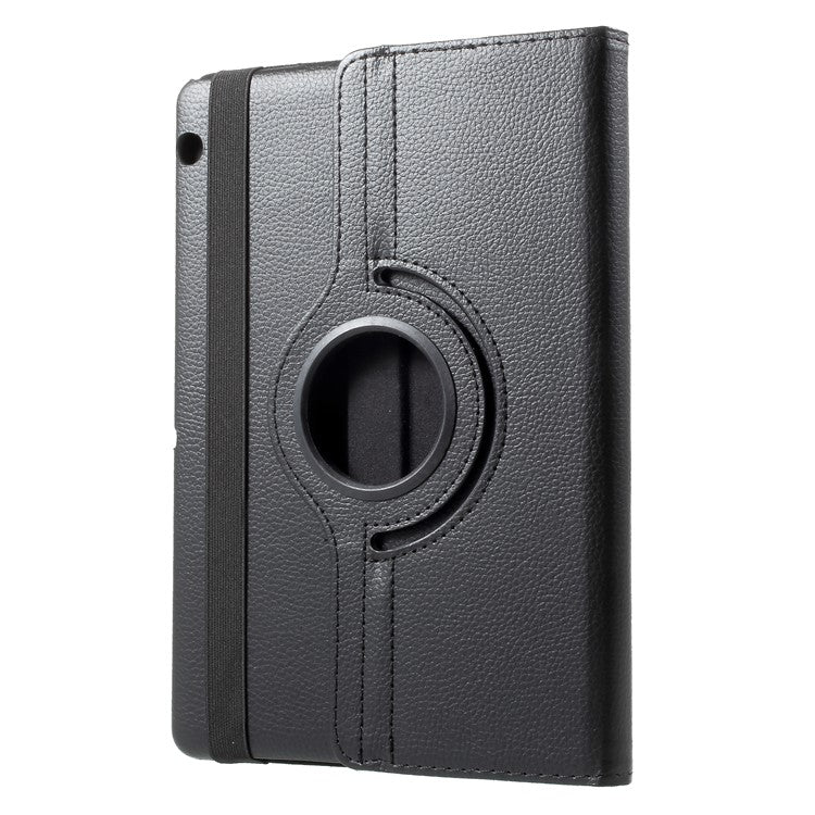Litchi Grain Leather Protective Case with 360 Degrees Rotary Stand Hollow Design for Huawei MediaPad T3 10 - Black