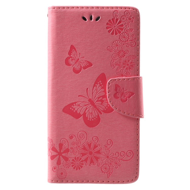 Imprinted Butterfly Flowers Magnetic Leather Wallet Case for Huawei Mate 10 Lite / nova 2i / Maimang 6 / Honor 9i (India) - Pink