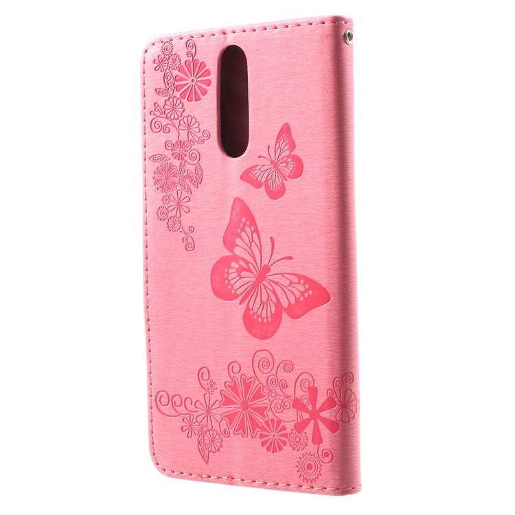 Imprinted Butterfly Flowers Magnetic Leather Wallet Case for Huawei Mate 10 Lite / nova 2i / Maimang 6 / Honor 9i (India) - Pink
