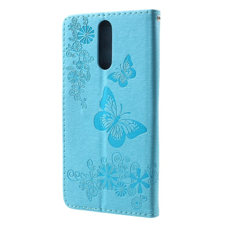 Imprinted Butterfly Flowers PU Leather Wallet Case for Huawei Mate 10 Lite / nova 2i / Maimang 6 / Honor 9i (India) - Blue