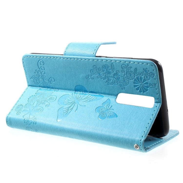 Imprinted Butterfly Flowers PU Leather Wallet Case for Huawei Mate 10 Lite / nova 2i / Maimang 6 / Honor 9i (India) - Blue