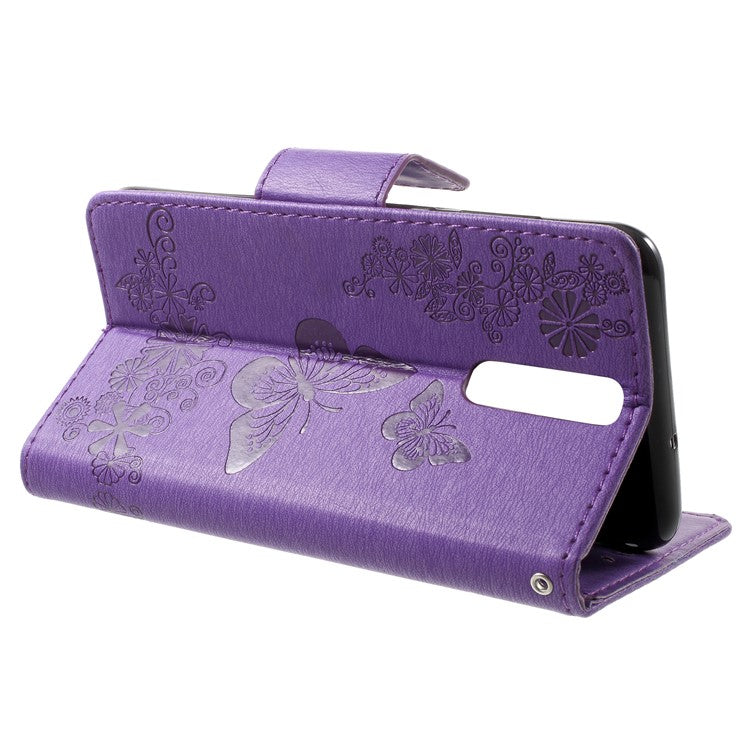 Imprinted Butterfly Flowers Magnetic Leather Stand Case for Huawei Mate 10 Lite / nova 2i / Maimang 6 / Honor 9i (India) - Purple