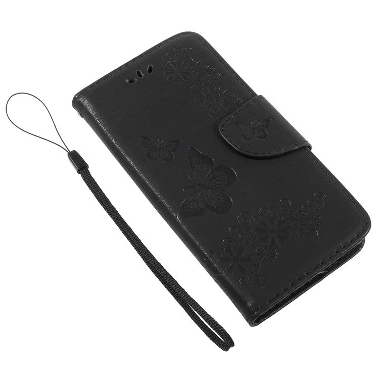 Imprinted Butterfly Flowers Leather Wallet Cover for Huawei P9 lite mini / Enjoy 7 / Y6 Pro (2017) - Black