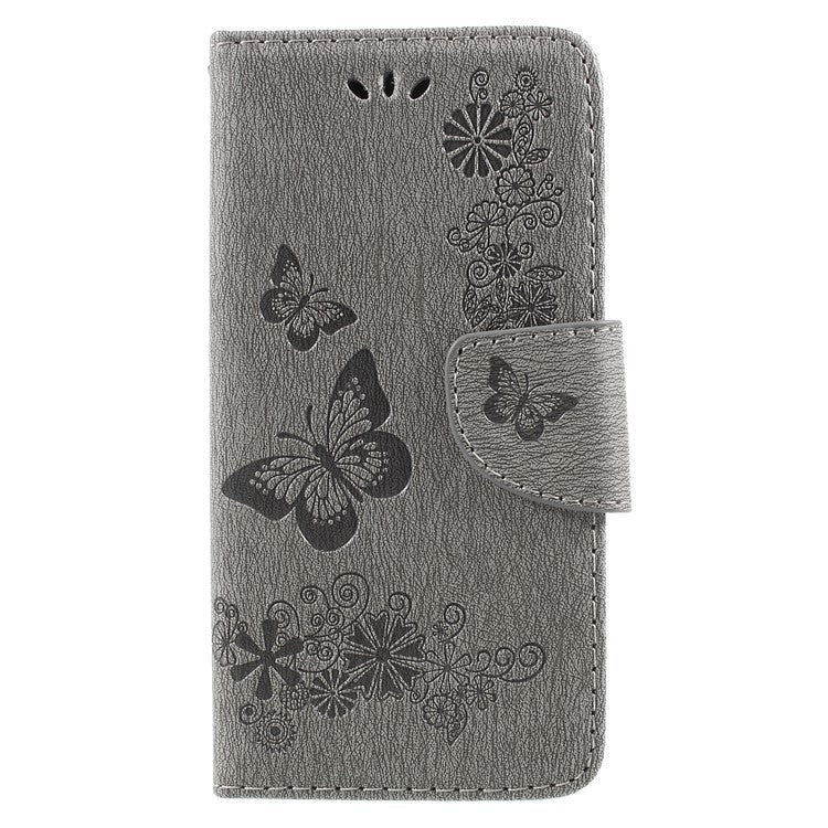 Imprinted Butterfly Flowers Magnetic Leather Wallet Case for Huawei P9 lite mini / Enjoy 7 / Y6 Pro (2017) - Grey