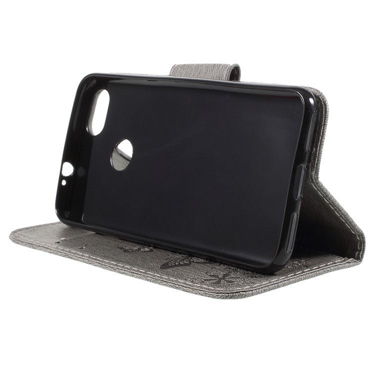 Imprinted Butterfly Flowers Magnetic Leather Wallet Case for Huawei P9 lite mini / Enjoy 7 / Y6 Pro (2017) - Grey