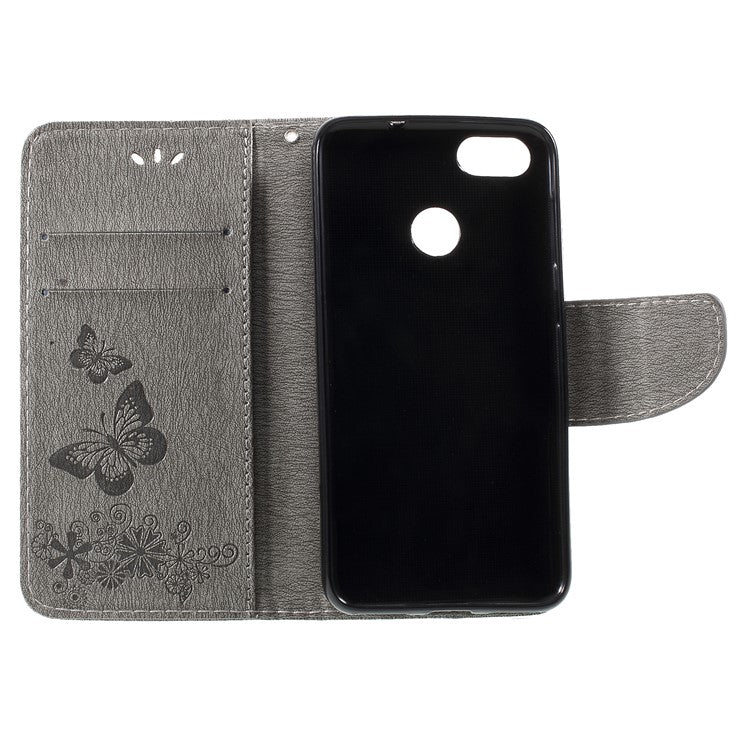 Imprinted Butterfly Flowers Magnetic Leather Wallet Case for Huawei P9 lite mini / Enjoy 7 / Y6 Pro (2017) - Grey