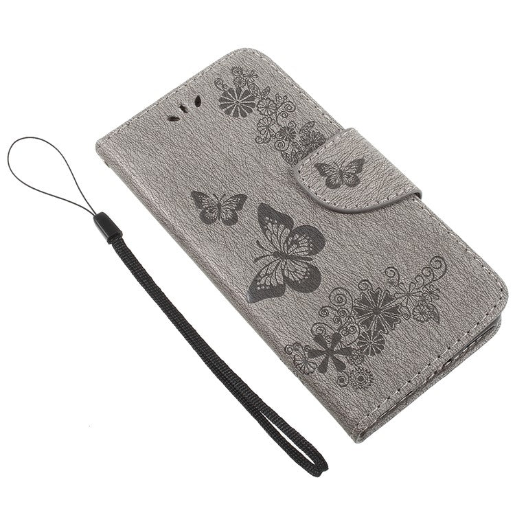 Imprinted Butterfly Flowers Magnetic Leather Wallet Case for Huawei P9 lite mini / Enjoy 7 / Y6 Pro (2017) - Grey