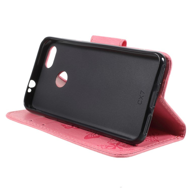 Imprinted Butterfly Flowers Phone Leather Wallet Case for Huawei P9 lite mini / Enjoy 7 / Y6 Pro (2017) - Pink