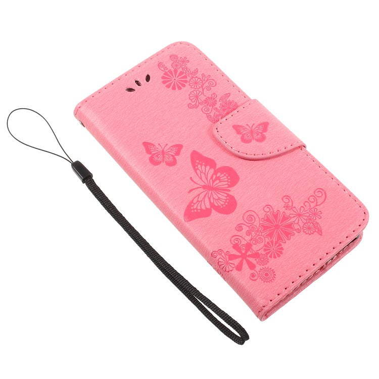 Imprinted Butterfly Flowers Phone Leather Wallet Case for Huawei P9 lite mini / Enjoy 7 / Y6 Pro (2017) - Pink