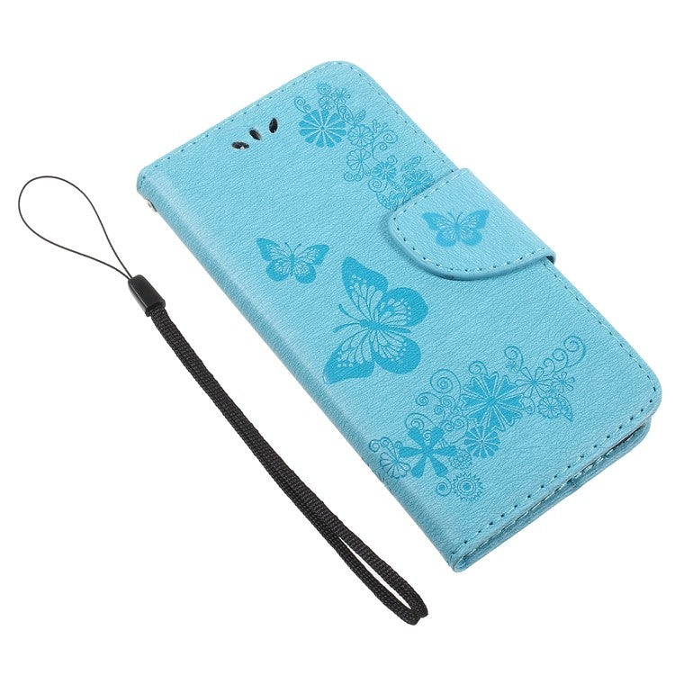 Imprinted Butterfly Flowers Leather Stand Case with Card Slots for Huawei P9 lite mini / Enjoy 7 / Y6 Pro (2017) - Blue