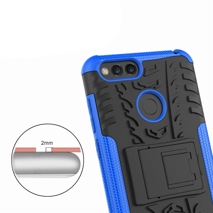 2-in-1 Tyre Pattern Kickstand PC + TPU Combo Mobile Case for Huawei Honor 7X - Blue