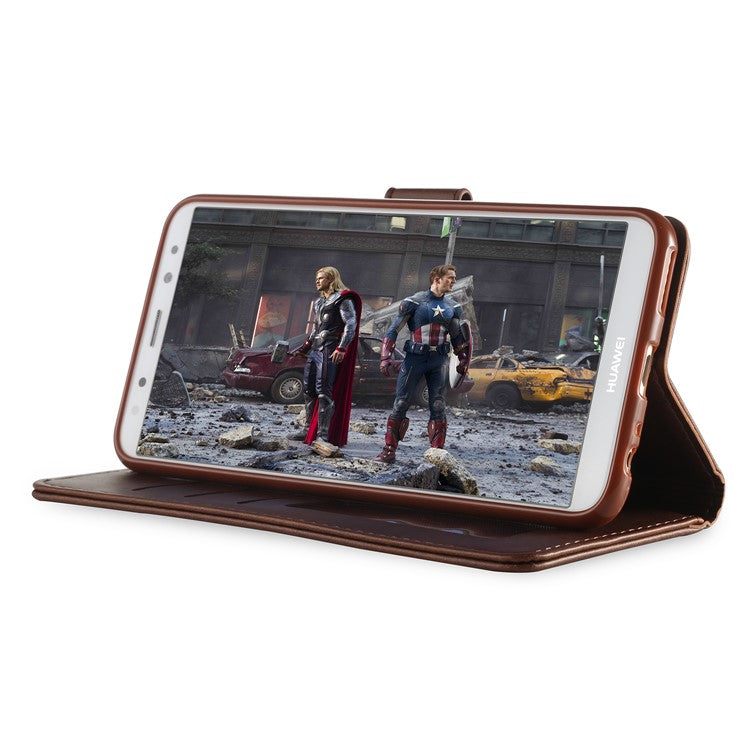 LC.IMEEKE for Huawei Mate 10 Lite / nova 2i / Maimang 6 / Honor 9i (India) PU Leather Wallet Stand Case Mobile Phone Accessory - Coffee