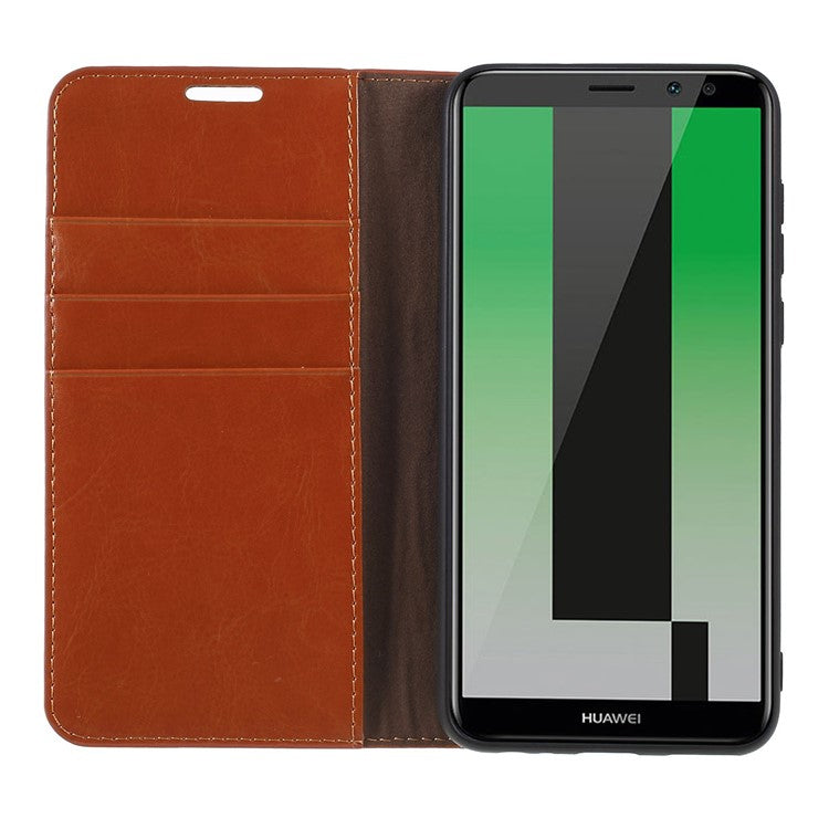 For Huawei Mate 10 Lite/nova 2i/Maimang 6 Crazy Horse Genuine Leather Wallet Casing with Stand - Brown