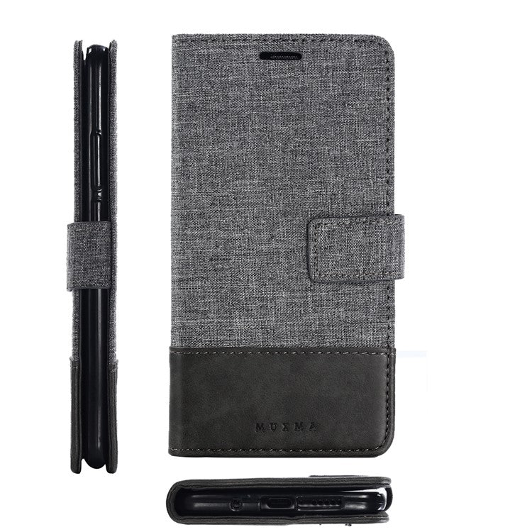 MUXMA Splicing PU Leather Canvas Wallet Phone Case for Huawei Mate 10 Pro - Grey