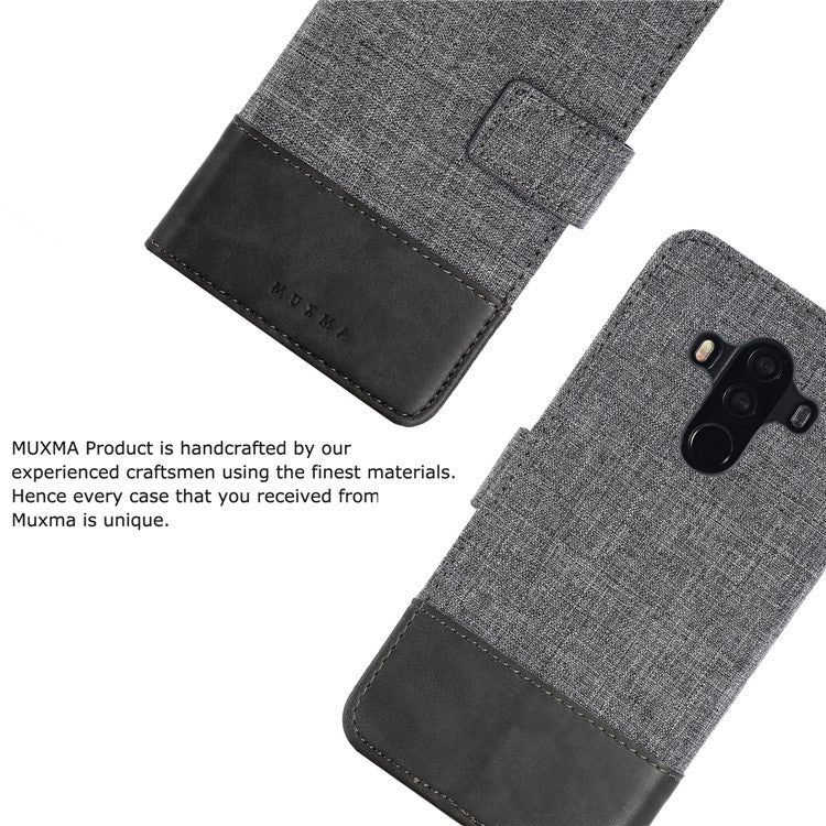 MUXMA Splicing PU Leather Canvas Wallet Phone Case for Huawei Mate 10 Pro - Grey