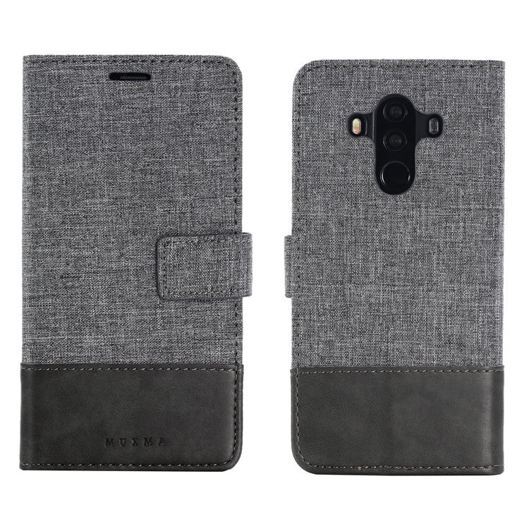 MUXMA Splicing PU Leather Canvas Wallet Phone Case for Huawei Mate 10 Pro - Grey