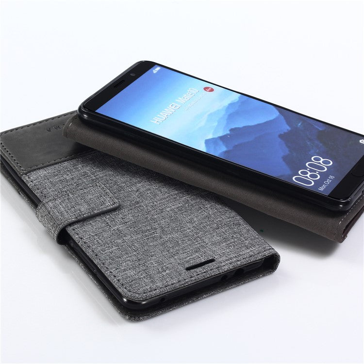 MUXMA Splicing PU Leather Canvas Wallet Phone Case for Huawei Mate 10 Pro - Grey