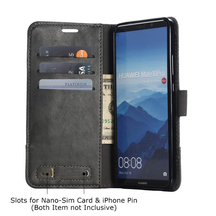 MUXMA Splicing PU Leather Canvas Wallet Phone Case for Huawei Mate 10 Pro - Grey