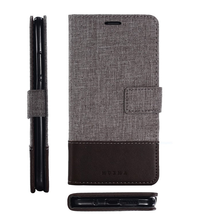 MUXMA Splicing PU Leather Canvas Wallet Phone Shell for Huawei Mate 10 Pro - Brown
