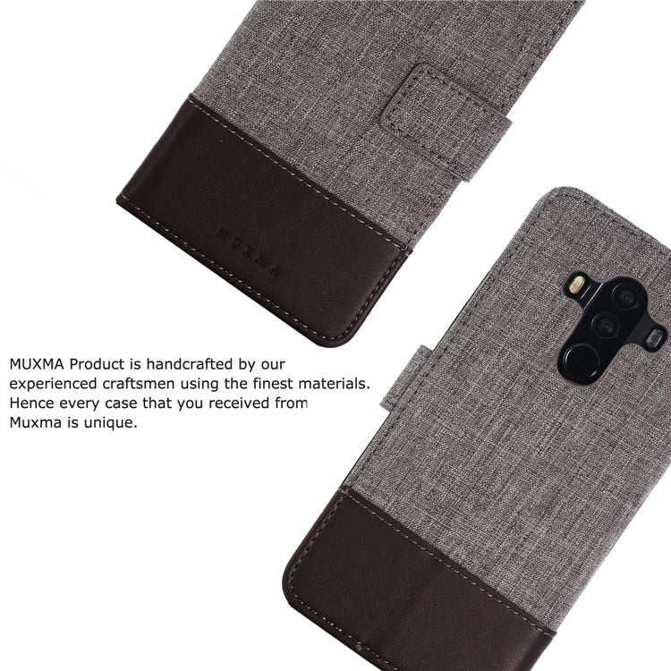MUXMA Splicing PU Leather Canvas Wallet Phone Shell for Huawei Mate 10 Pro - Brown